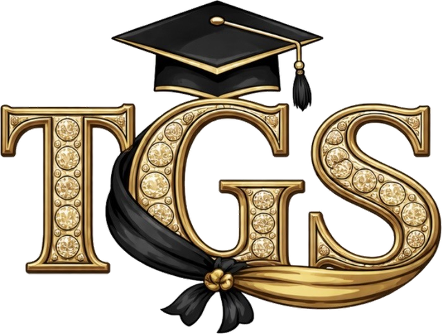 TheGradStore logo: TGS monogram with graduation cap and sash